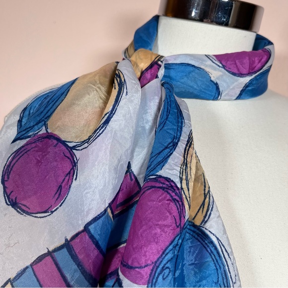 Vintage 40 50 Retro MOD Large Circle Dot Magenta Blue Large Square Scarf - Picture 5 of 17